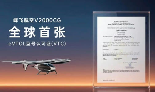 峰飞V2000CG获全球首张eVTOL境外适航证